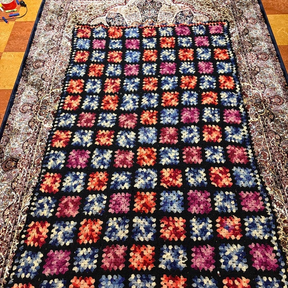 Crochet Wool Black Multi Squares Afghan Throw Blanket - Picture 1 of 1